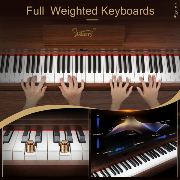 [Do Not Sell on Amazon]Glarry GDP-205 88 Key Standard Full Size Weighted Keyboards Digital Piano with Metal Stand, Audio and MIDI Bluetooth, Triple Pedals, Headphone