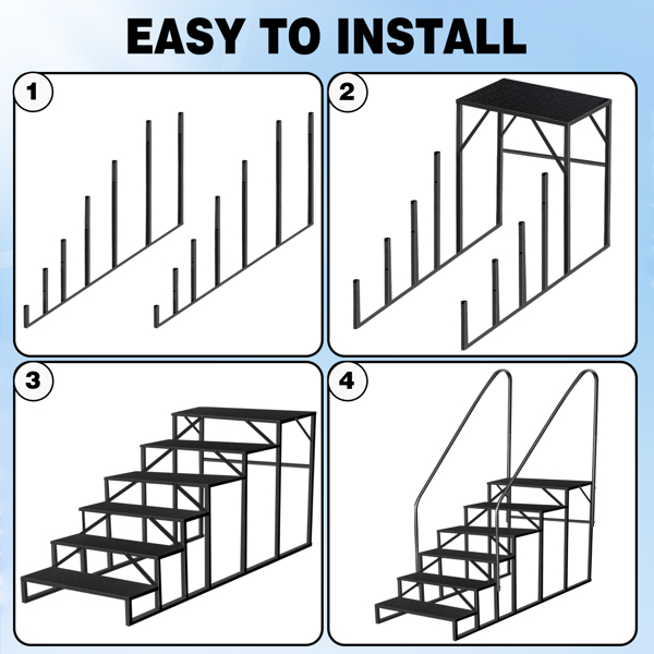 6 Step Ladder with Handrail, Swimming Pool Ladder Above Ground, 660 lb Load Capacity RV Steps with Anti-Slip Panel, Mobile Home Stairs for Reaching and Getting High