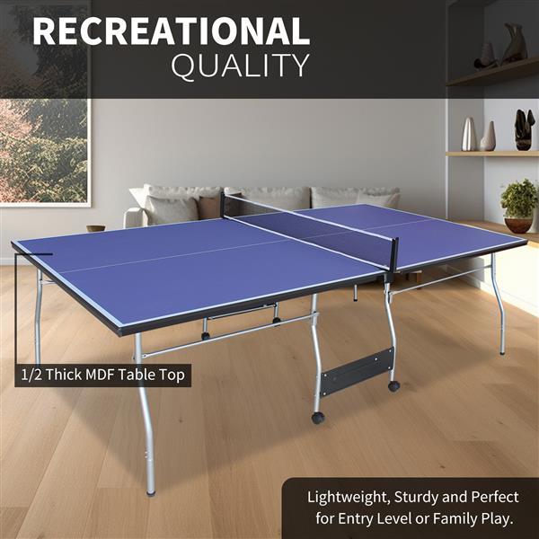 8ft Mid-Size Table Tennis Table Foldable & Portable Ping Pong Table Set for Indoor & Outdoor Games with Net, 2 Table Tennis Paddles and 3 Balls