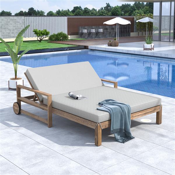 1-Piece Farmhouse-styled Wooden Outdoor Sunbed for Ultimate Relaxation Outdoor Daybed Seating 2 People for Poolside, Garden and Backyard (Grey)