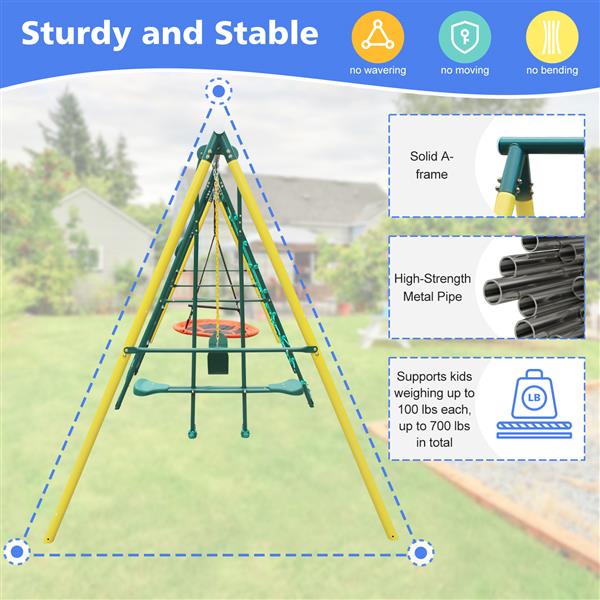 Indoor/Outdoor Metal Swing Set with Safety Belt for Backyard