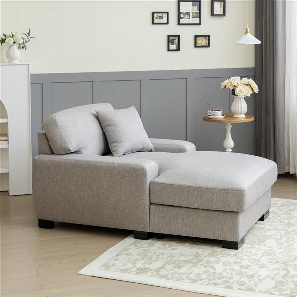 Modern Mid-Century Indoor Oversized Chaise Lounger Comfort Sleeper Sofa with Pillow and Soild Wood Legs, Linen, Gray