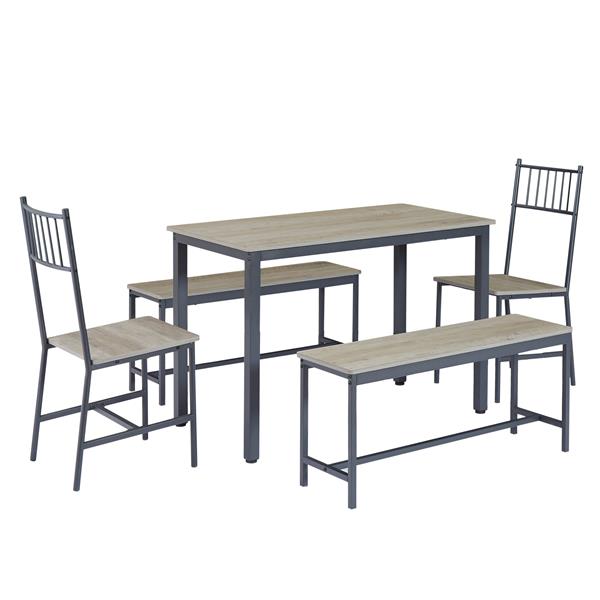 Dining Table Set, Barstool Dining Table with 2 Benches 2 Back Chairs, Industrial Dining Table for Kitchen Breakfast Table, Living Room, Party Room, Rustic Gray and Black,43.3″L x 23.6″W x 29.9″H