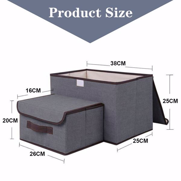 2 IN 1 Foldable Square Fabric Canvas Storage Boxes Portable Drawer With Lid UK