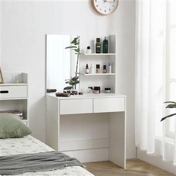 Vanity desk with mirror, dressing table with 2 drawers, white color