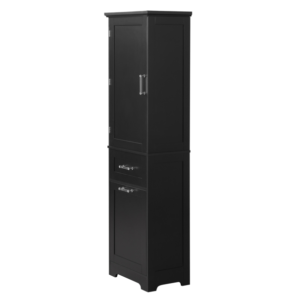 Tall Bathroom Storage Cabinet,  Storage Cabinet with Two Different Size Drawers and Adjustable Shelf, MDF Board with Painted Finish, Black