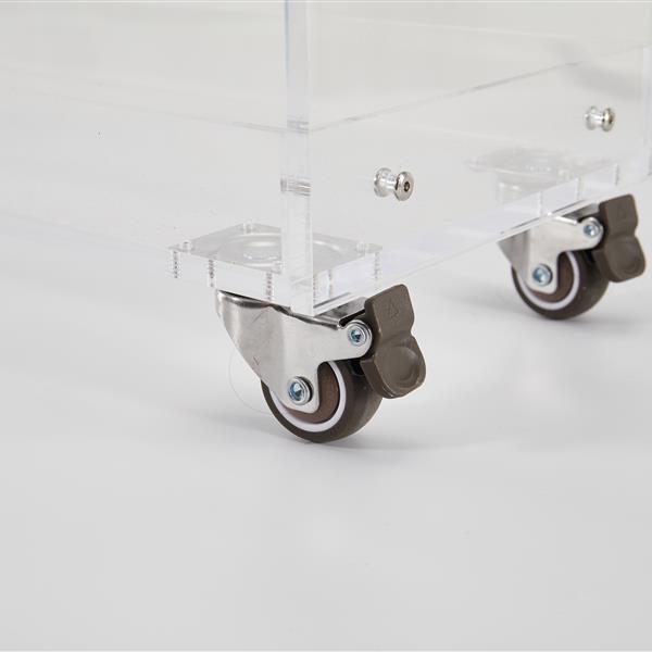 Acrylic Rolling Side Table - 3 Tiers End Table with Lockable Wheels - Small Clear Table for Living Room,