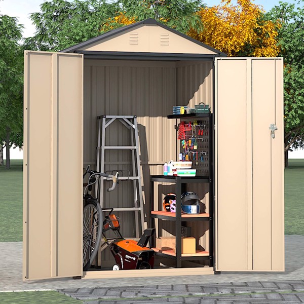 4*3 FT Outdoor Storage Shed, Steel Metal Lockable Garden Shed, Tiny House, Utility Shed, Lean-to Shed & Outdoor Storage, Waterproof Backyard Shed with Door for Bike, Tools, Lawnmower