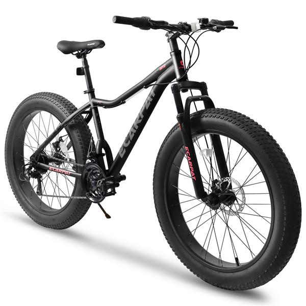 26 Inch Fat Tires Mountain Bike, 4-Inch Wide Wheel, 21-Speed Disc Brakes, Mens Womens Trail Beach Snow Commuter City Mountain Bike, Carbon Steel Frame Front Fork Bicycles