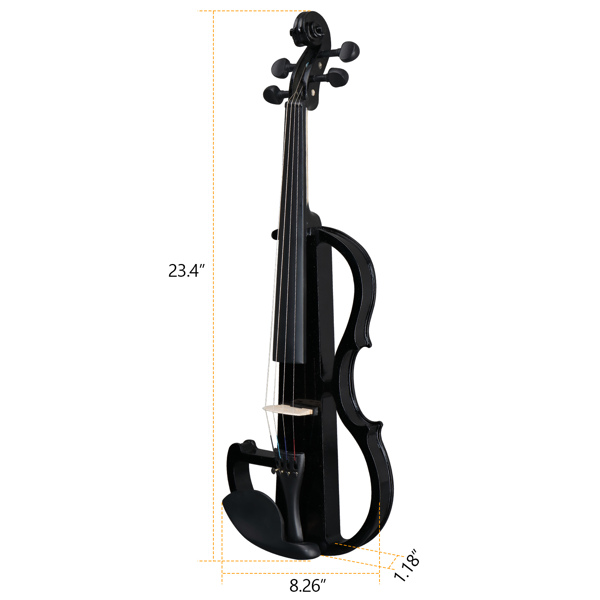 Full Size 4/4 Bunnel Edge Electric Silent Violin with Case Bow Rosin Headphone Connecting Line Black