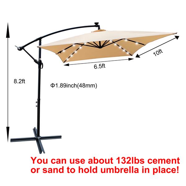 Rectangle 2x3M Outdoor Patio Umbrella Solar Powered LED Lighted Sun Shade Market Waterproof 6 Ribs Umbrella with Crank and Cross Base for Garden Deck Backyard Pool Shade Outside Deck Swimming Pool