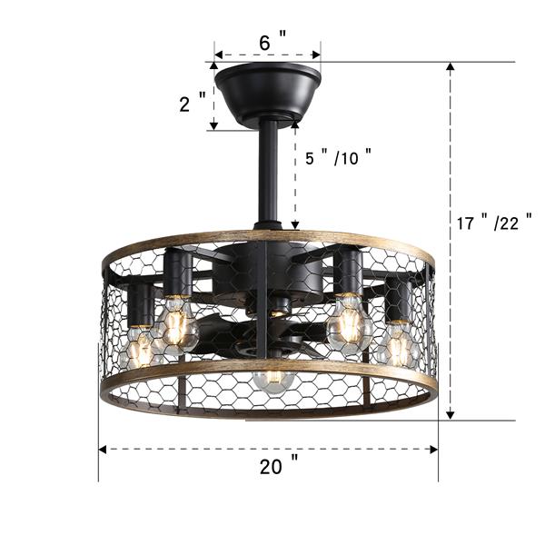 20 Inch Industrial Caged Ceiling Fan With 7-ABS Blades Remote Control, Small Ceiling Fan Reversible DC Motor With ETL Certificate