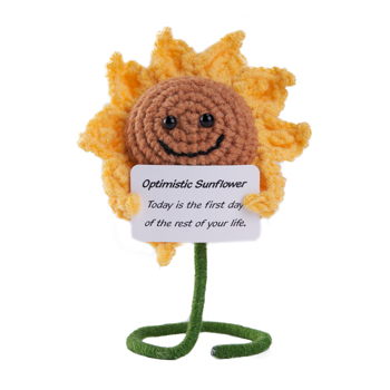 Positive Toy Gifts Funny Crochet Knitted Doll with Positive Card, Mini Creative Small Gifts for Friends, Family, Party Decoration Encouragement，Birthday Gifts (Sunflower) No Delivery on Weekends