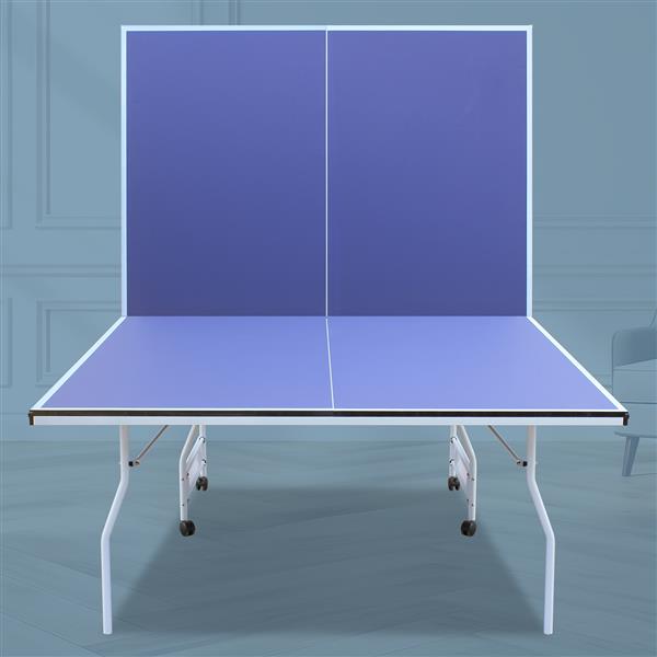 9ft Mid-Size Table Tennis Table Foldable & Portable Ping Pong Table Set for Indoor & Outdoor Games with Net, 2 Table Tennis Paddles and 3 Balls