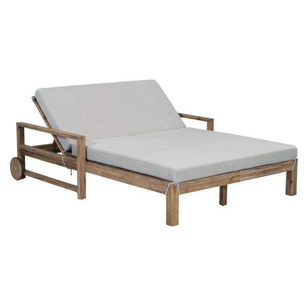 1-Piece Farmhouse-styled Wooden Outdoor Sunbed for Ultimate Relaxation Outdoor Daybed Seating 2 People for Poolside, Garden and Backyard (Grey)