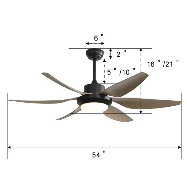 54 Inch Indoor Ceiling Fan With Dimmable Led Light ABS Blades Remote Control Reversible DC Motor For Living Room