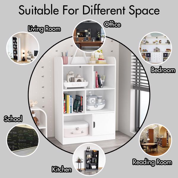 Kids Bookcase, Bookshelf with 6 Compartments,  Shelves and Cube Organizer, for Bedroom Living Room Office Closet School in White