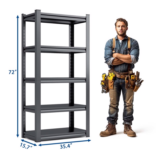 72"H 5 Tier Metal Shelves for Storage Garage Shelving 2000LBS Heavy Duty Storage Shelves Adjustable Garage Shelf Industrial Shelving Unit Storage Utility Rack,35.4"W*15.7"D*72"H,Black 