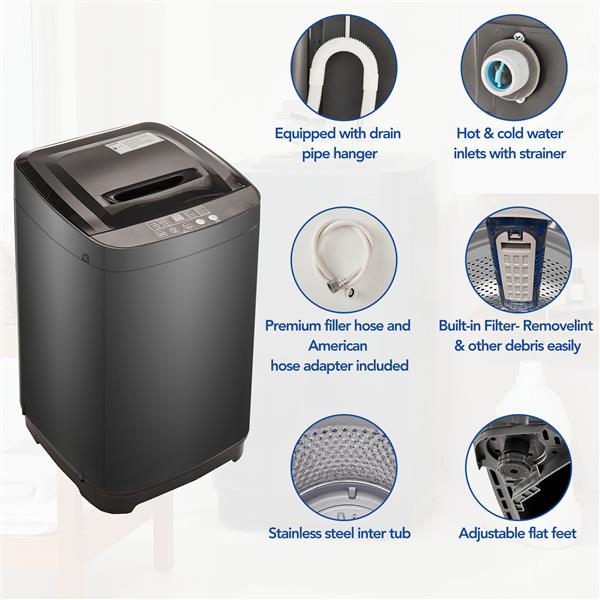 Portable home automatic washer, Maximum 2.0 Cu.ft. of laundry, 8 water levels/10 programs for apartments, college dorms, RVs, camping and other places where space is limited