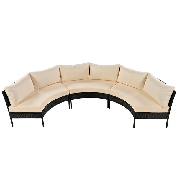 Patio Furniture Set, 3 Piece Curved Outdoor Conversation Set, All Weather Sectional Sofa with Cushions