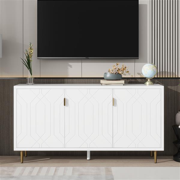 Modern TV Stand with 3 Doors and Adjustable Shelves for Living Room, Fits TVs Up to 70 Inches, White