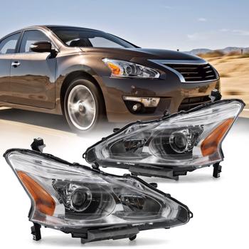 Nissan Altima Headlights Fit For 2013 2014 2015 Nissan Altima 4-Door Sedan Projector Headlamp,Headlights Assembly Pair Driver and Passenger Side Chrome housing and Amber Reflector