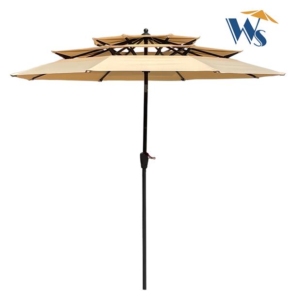 9Ft 3-Tiers Outdoor Patio  Umbrella with Crank and tilt and Wind Vents for Garden Deck  Backyard Pool Shade Outside Deck Swimming Pool