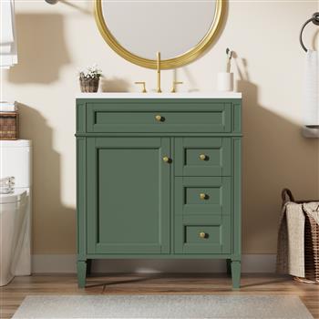 30\\'\\' Bathroom Vanity with Top Sink, Modern Bathroom Storage Cabinet with 2 Drawers and a Tip-out Drawer, Single Sink Bathroom Vanity