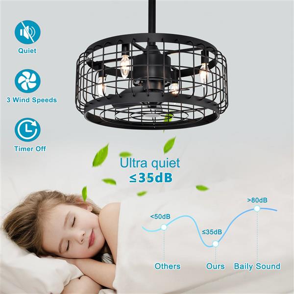 20.24" Caged Ceiling Fan with  Remote Control,Timer, 3 Speeds Indoor Ceiling Fan for Farmhouse, Bedroom Living Room(No include Bulbs)