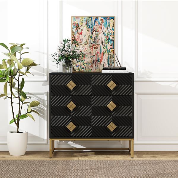 3 Drawer Storage Cabinet,3 Drawer Modern Dresser,  Chest of Drawers With Decorative Embossed Pattern Door for Entryway,Living Room,Bed Room