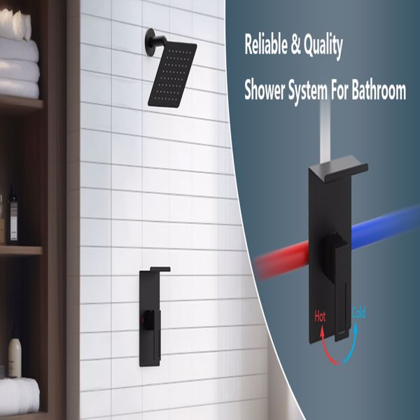 Shower Faucet With Storage Rack 8-inch Rain Shower Head Shower decoration kit with single spray shower head Shower Faucet Set Complete Matte Black[Unable to ship on weekends, please place orders with 