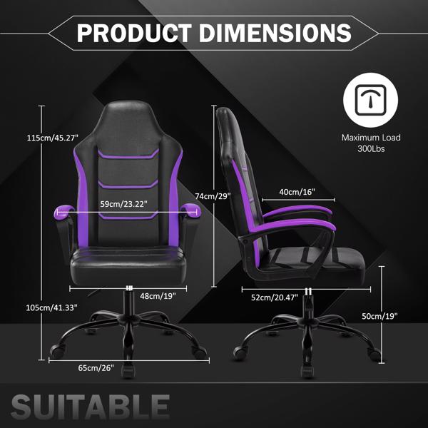 Video Game Chairs,  Computer Gaming Chair with Breathable PU Leather, Height Adjustable Computer Chair, Racing E-Sport Gamer Chair for Adults and Teenagers, Purple