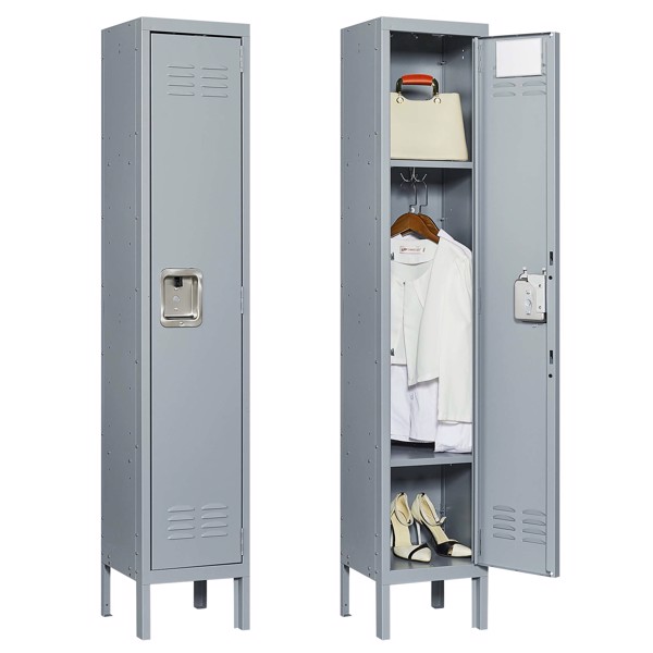 1 Door 66"H Metal Lockers With Lock for Employees,Storage Locker Cabinet for Home Gym Office School Garage,Gray