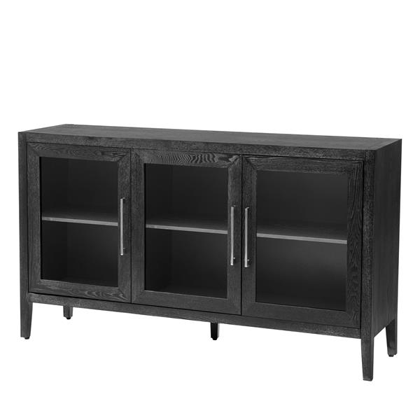 Wood Storage Cabinet with Three tempered glass doors and Adjustable Shelf,Suitable for living room, study and entrance