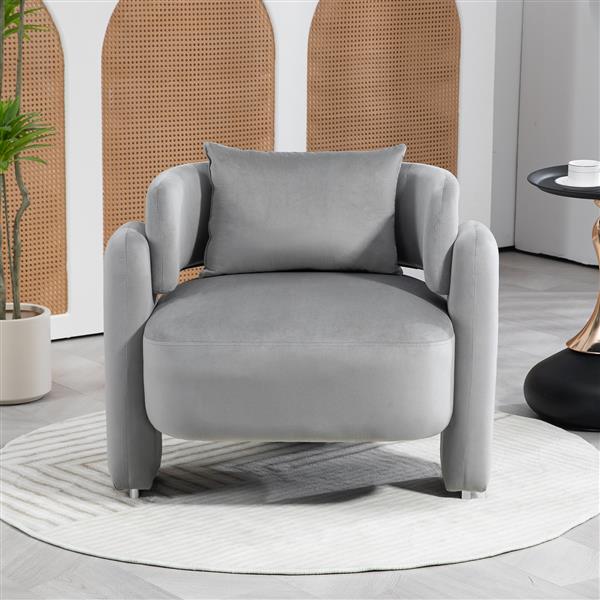 Modern design velvet lounge chair,single sofa with pillows for living room,bedroom(GREY)