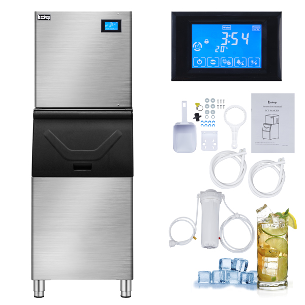 Commercial Ice Maker Machine, 400lbs/24H Production, 280lbs Storage Bin, Industrial Ice Machine, Stainless Steel Ice Maker for Bar/Cafe/Restaurant/Business, ETL Approved