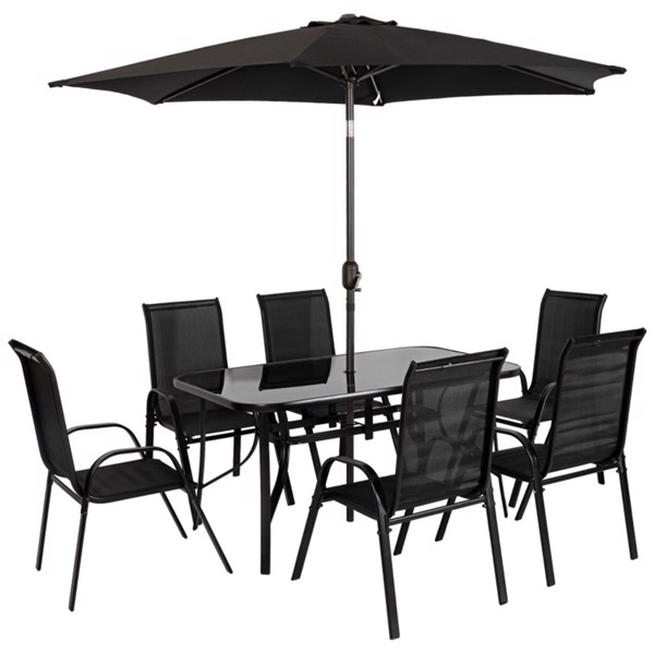 Outdoor dining table and chair package with umbrella