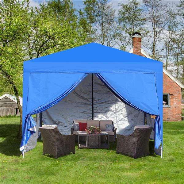 Outdoor 10x 10Ft Pop Up Gazebo Canopy Tent with Removable Sidewall with Zipper,2pcs Sidewall with Mosquito Netting,with 4pcs Weight sand bag,with Carry Bag-Blue