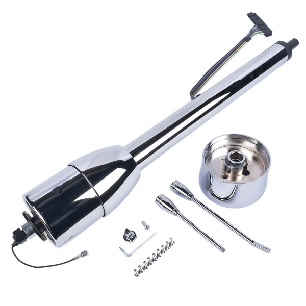 28" Chrome Tilt Street Rod Floor Shift Steering Column with Wheel Adapter No Key