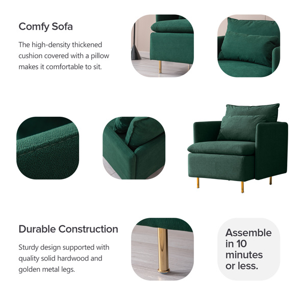 Modern fabric accent armchair,upholstered single sofa chair,Emerald ,Cotton Linen 30.7"