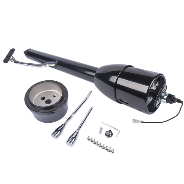 28" Black Stainless Tilt Steering Column Manual Floor Shift No Key with Adapter