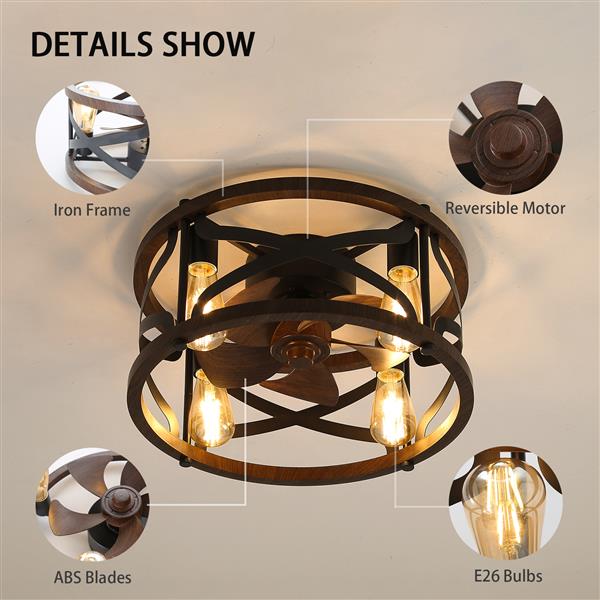 18inch Caged Ceiling Fan with Lights Remote Control for APP (Note:No warranty on bulbs)