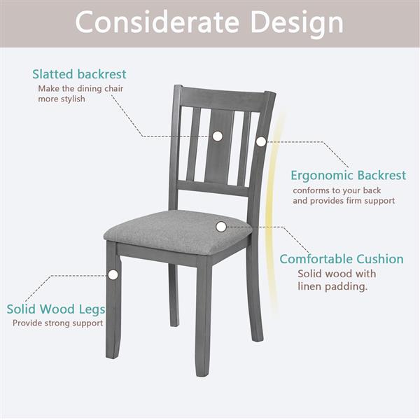 Wooden Dining Chairs Set of 4, Kitchen Chair with Padded Seat, Upholstered Side Chair for Dining Room, Living Room, Gray