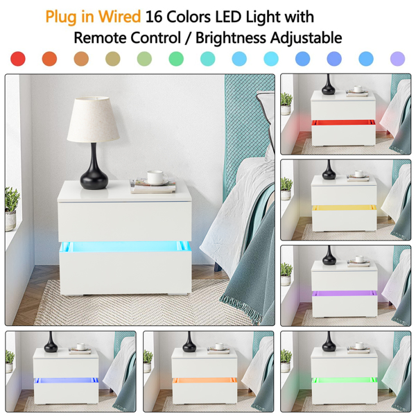 RGB LED Double Side Cabinet Bedside Table White