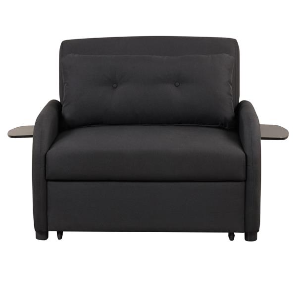 pull out sofa sleeper 3 in 1 with 2 wing table and usb charge for nap line fabric for living room recreation room Black