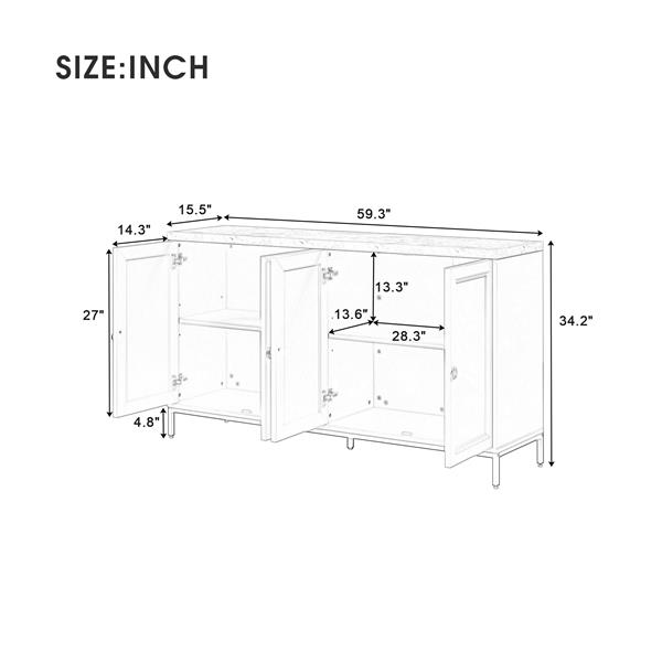 Modern Sideboard with Extra Large Storage Space with Metal Handles and Support Legs for Living Room and Dining Room (Light Grey)