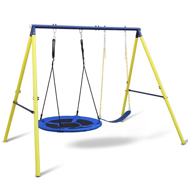 Indoor/Outdoor Metal Swing Set with Safety Belt for Backyard