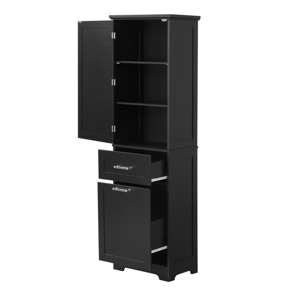 Tall Bathroom Storage Cabinet,  Storage Cabinet with Two Different Size Drawers and Adjustable Shelf, MDF Board with Painted Finish, Black