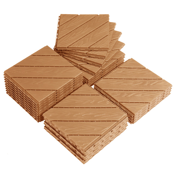 Plastic Interlocking Deck Tiles, 27 Pack, 11.8"x11.8" Waterproof Flooring Tiles for Indoor and Outdoor, Patio Floor Decking Tiles for Porch Poolside Balcony Backyard, Light Brown