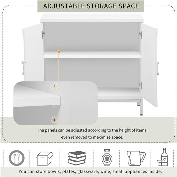 Simple Storage Cabinet Accent Cabinet with Solid Wood Veneer and Metal Leg Frame for Living Room, Entryway, Dining Room (White)